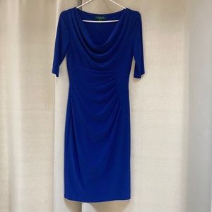 Ralph Lauren Blue 3/4 sleeve shirred jersey dress